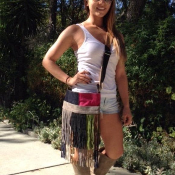 Large Patchwork suede leather purse fringed - Picture 1 of 4